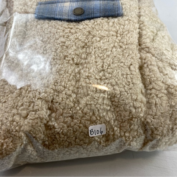 Pendleton Women’s Cream Blue Plaid Accent Fuzzy Full Zip Teddy Jacket XL - Picture 15 of 15